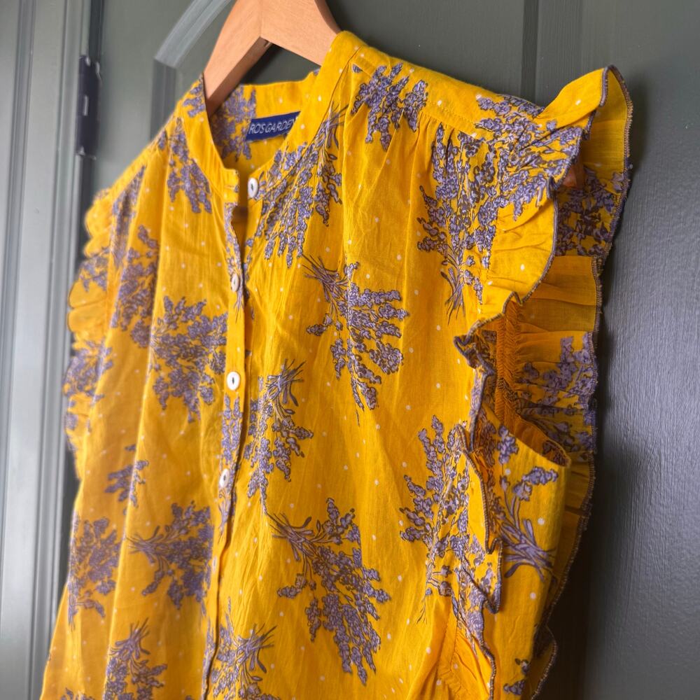 NWT Ro's Garden Dawson Floral Boho Spring Shirt Blouse Gold Yellow Provence XS - Picture 2 of 4